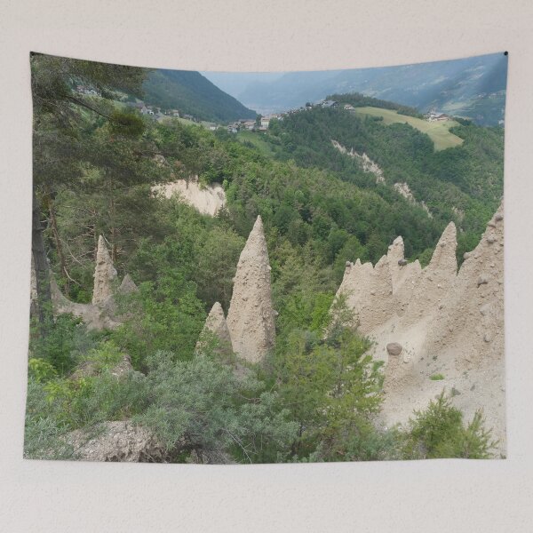 Item preview, The incredible earth pyramids of Collepietra (Piramidi di Terra) in the Dolomites. Striking place. Italian Alps. Sunny spring day with no people. Valley in the background. Trentino Alto Adige. designed and sold by Maurizio Fabbroni.