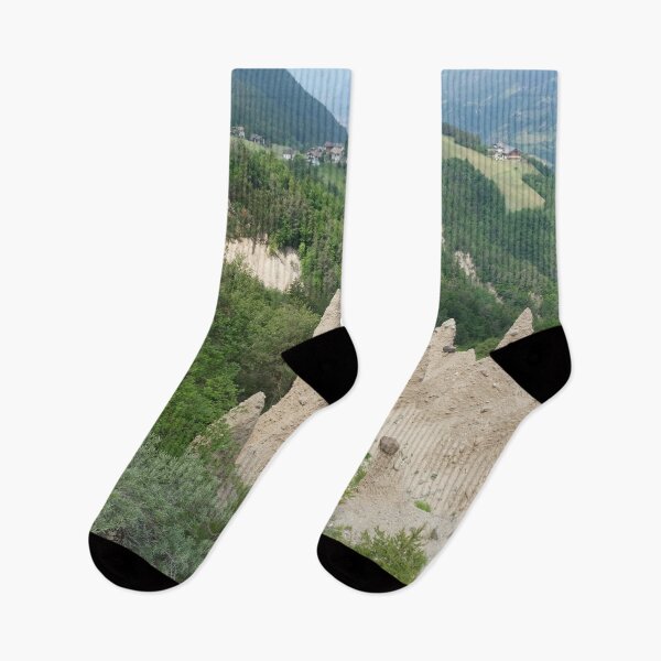 Item preview, The incredible earth pyramids of Collepietra (Piramidi di Terra) in the Dolomites. Striking place. Italian Alps. Sunny spring day with no people. Valley in the background. Trentino Alto Adige. designed and sold by Maurizio Fabbroni.