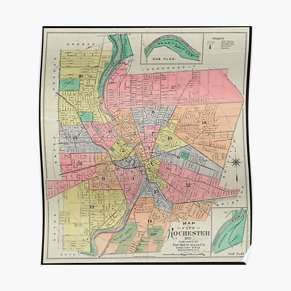 Rochester New York Map Old Rochester Map Gifts & Merchandise | Redbubble