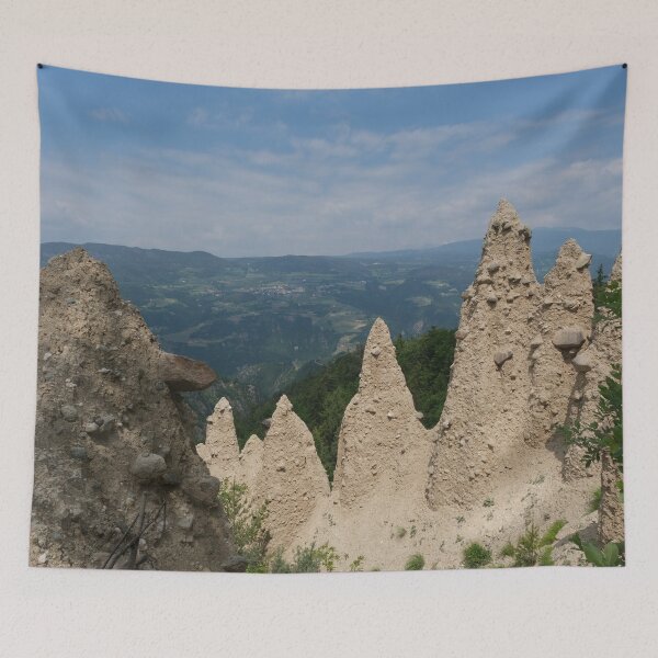 Item preview, The incredible earth pyramids of Collepietra (Piramidi di Terra) in the Dolomites. Striking place. Italian Alps. Sunny spring day with no people. Valley in the background. Trentino Alto Adige. designed and sold by Maurizio Fabbroni.