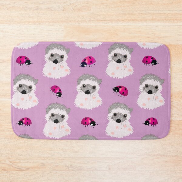 Item preview, Hedgehog babies and magenta ladybugs on dusky pink designed and sold by QuirkyCraftz.