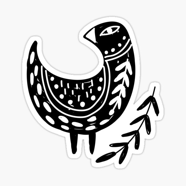 Item preview, Folk Art Bird with Branch of Leaves designed and sold by Pixelchicken.
