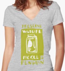 Pickle a Penguin Women's Fitted V-Neck T-Shirt