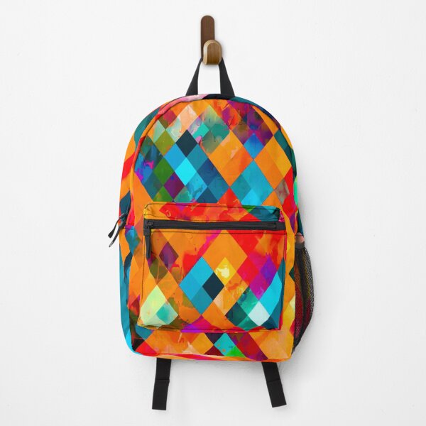 Item preview, geometric pixel square pattern abstract art in orange pink red blue designed and sold by Mrvell.