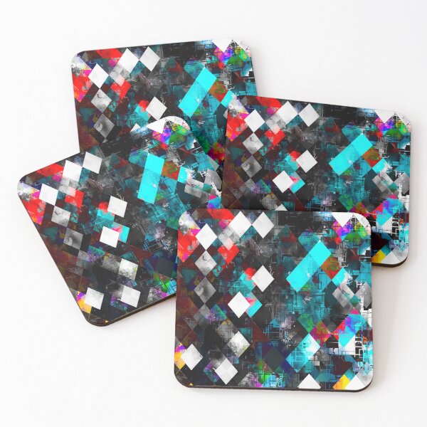 Item preview, geometric pixel square pattern abstract art in red blue pink designed and sold by Mrvell.