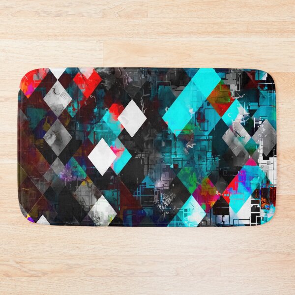 Item preview, geometric pixel square pattern abstract art in red blue pink designed and sold by Mrvell.