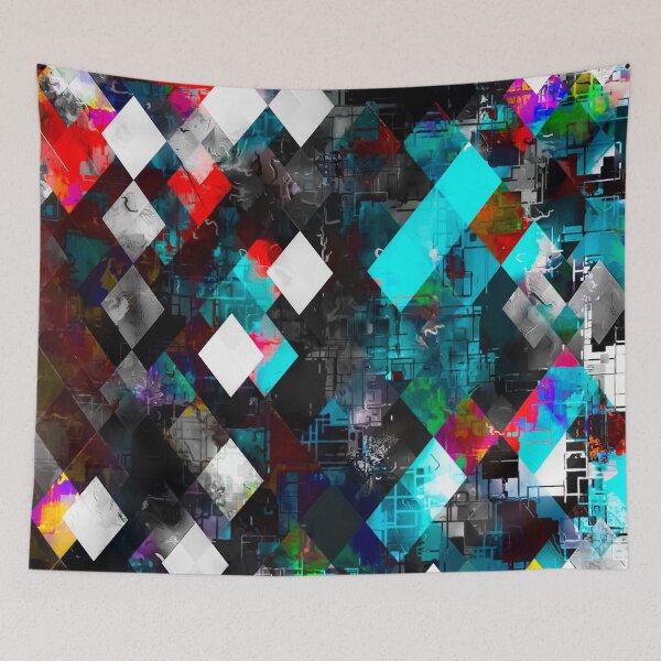 Item preview, geometric pixel square pattern abstract art in red blue pink designed and sold by Mrvell.