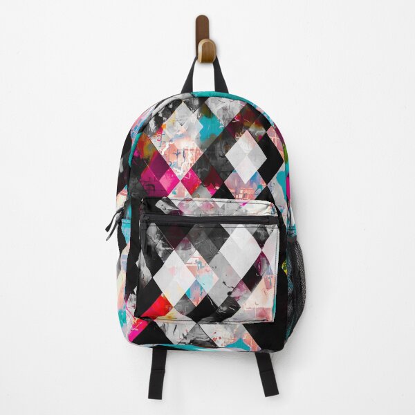 Item preview, geometric pixel square pattern abstract in pink blue black designed and sold by Mrvell.