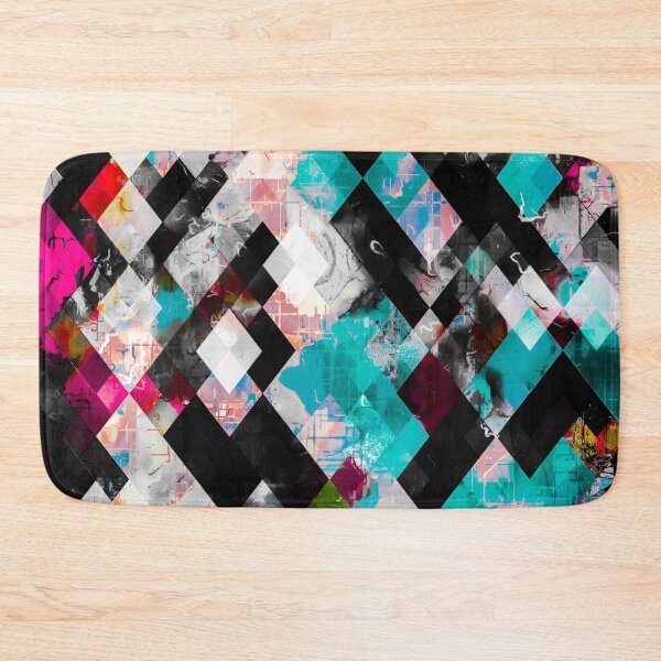 Item preview, geometric pixel square pattern abstract in pink blue black designed and sold by Mrvell.
