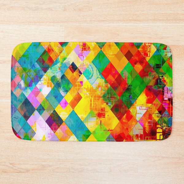 Item preview, geometric pixel square pattern abstract in red blue green yellow designed and sold by Mrvell.