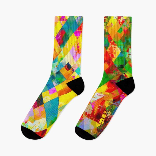 Item preview, geometric pixel square pattern abstract in red blue green yellow designed and sold by Mrvell.