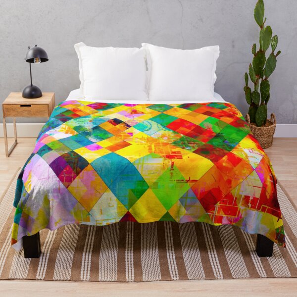 Item preview, geometric pixel square pattern abstract in red blue green yellow designed and sold by Mrvell.