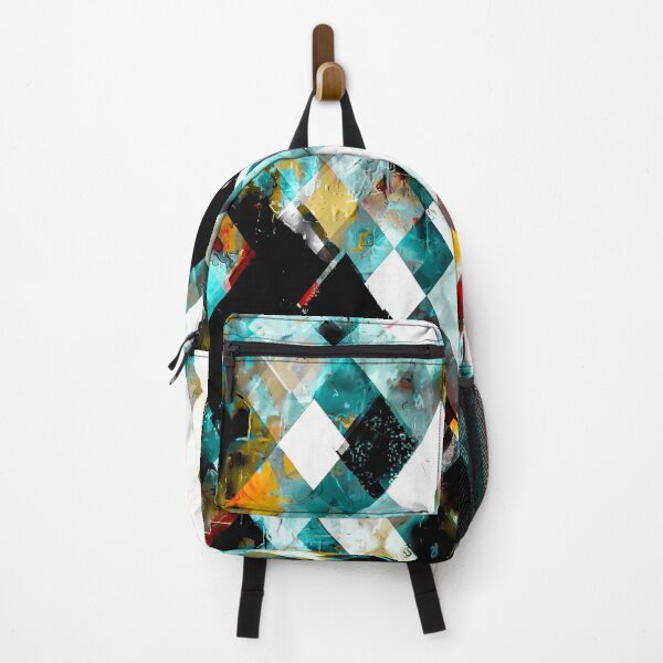 Item preview, geometric pixel square pattern abstract art in blue brown yellow red designed and sold by Mrvell.