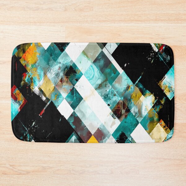 Item preview, geometric pixel square pattern abstract art in blue brown yellow red designed and sold by Mrvell.