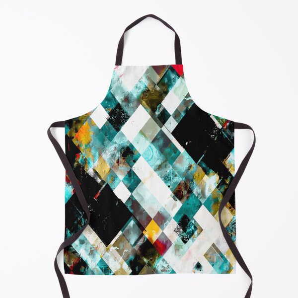 Item preview, geometric pixel square pattern abstract art in blue brown yellow red designed and sold by Mrvell.