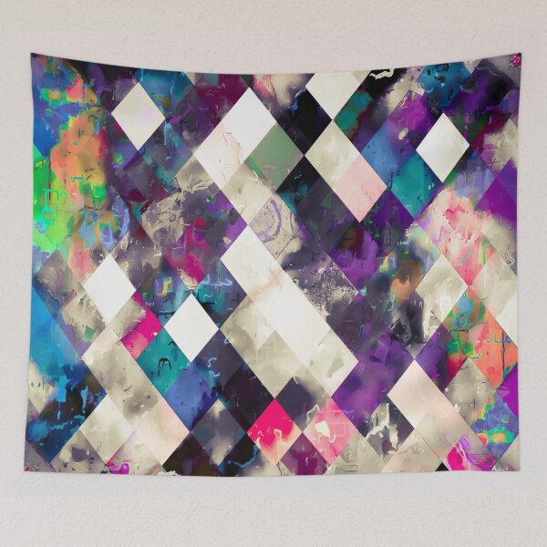 Item preview, geometric pixel square pattern abstract art in purple pink blue designed and sold by Mrvell.