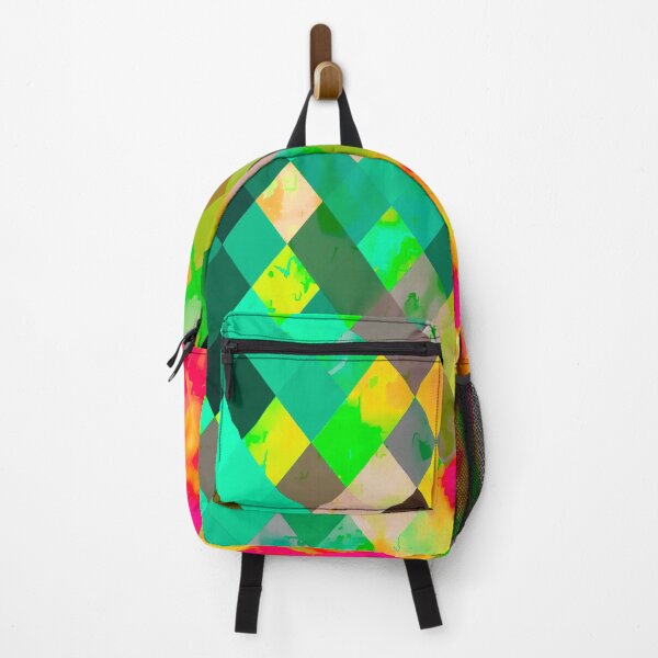 Item preview, geometric pixel square pattern abstract art in green pink yellow designed and sold by Mrvell.