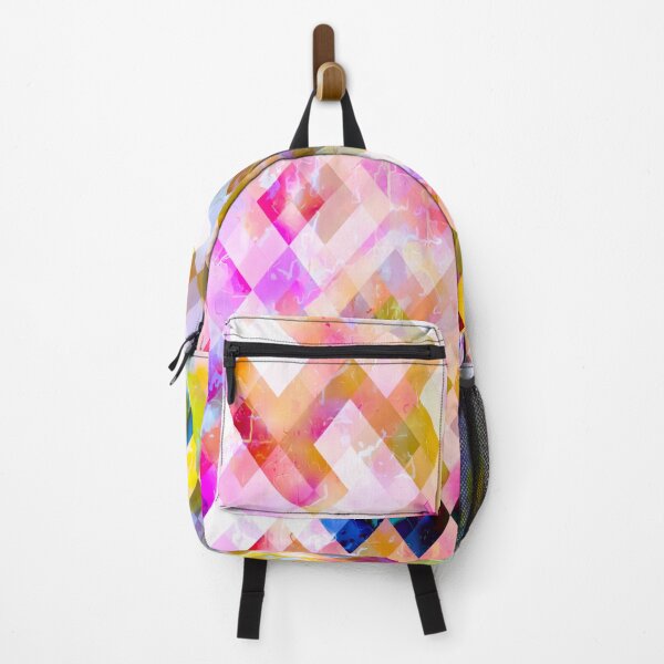 Item preview, geometric pixel square pattern abstract in pink purple yellow green designed and sold by Mrvell.