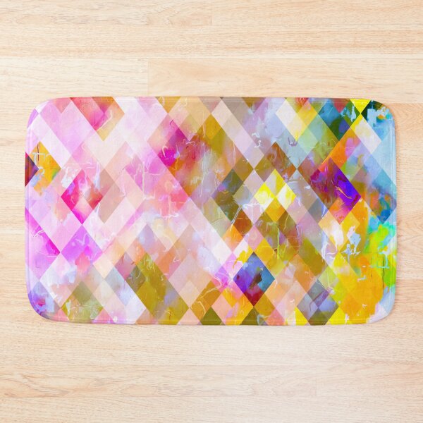 Item preview, geometric pixel square pattern abstract in pink purple yellow green designed and sold by Mrvell.