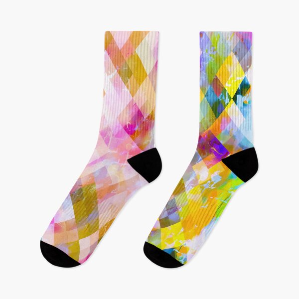Item preview, geometric pixel square pattern abstract in pink purple yellow green designed and sold by Mrvell.