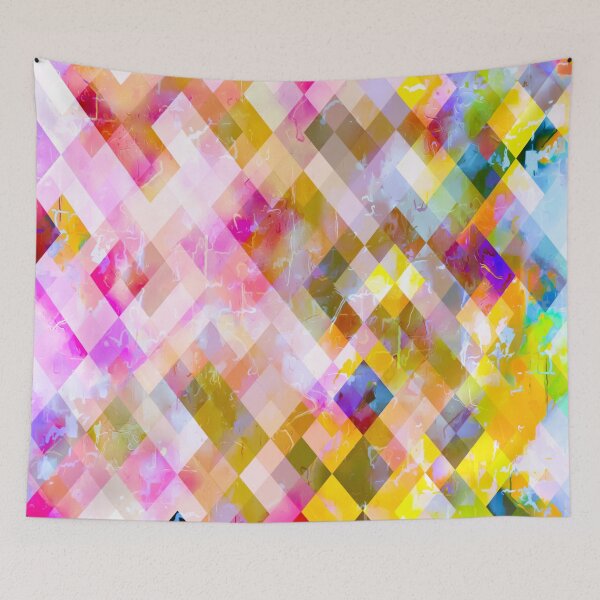 Item preview, geometric pixel square pattern abstract in pink purple yellow green designed and sold by Mrvell.