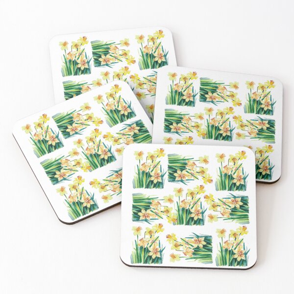 Item preview, Field of Yellow daffodils, vintage watercolor designed and sold by IngaDesign.