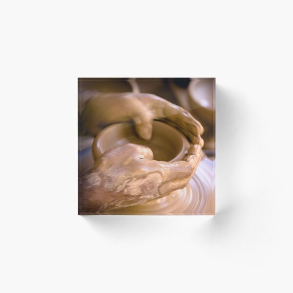 Photograph Man's Hands Throwing Pottery in Karachi Pakistan Acrylic Block