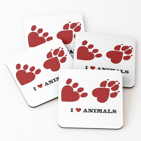 Item preview, I Love Animals Wording Text with Red Heart Paw Prints designed and sold by WearWolfDesigns.