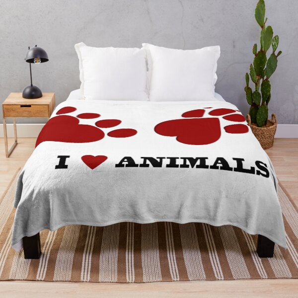 Item preview, I Love Animals Wording Text with Red Heart Paw Prints designed and sold by WearWolfDesigns.