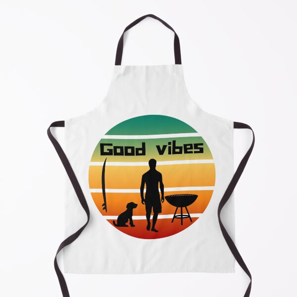 Item preview, Good Vibes - Surf BBQ Dog and surfboard scene designed and sold by SimplePlain.
