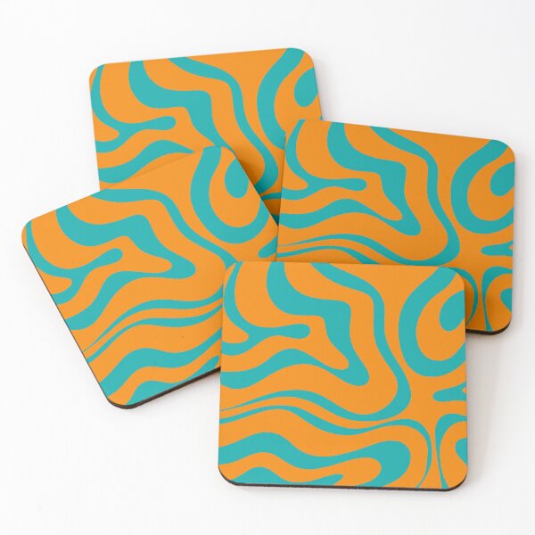 Item preview, Retro Modern Liquid Swirl Abstract Pattern Square in Orange and Turquoise Teal designed and sold by kierkegaard.