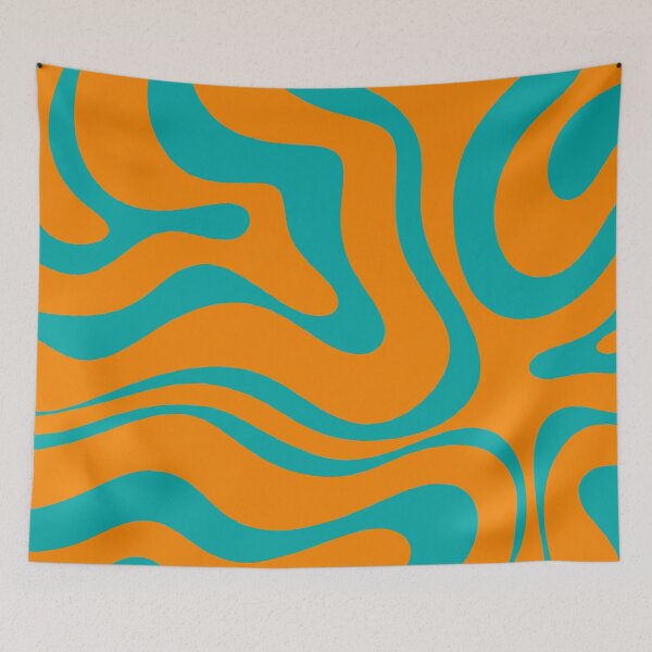 Item preview, Retro Modern Liquid Swirl Abstract Pattern Square in Orange and Turquoise Teal designed and sold by kierkegaard.
