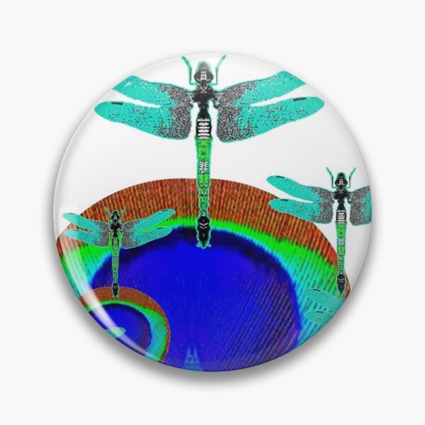 Item preview, ABSTRACT BLUE PEACOCK FEATHER EYES  & TURQUOISE DRAGONFLIES ART designed and sold by sharlesart.