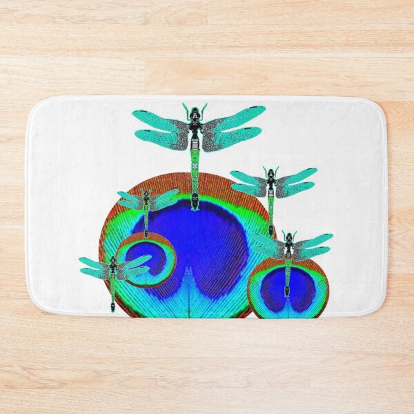Item preview, ABSTRACT BLUE PEACOCK FEATHER EYES  & TURQUOISE DRAGONFLIES ART designed and sold by sharlesart.
