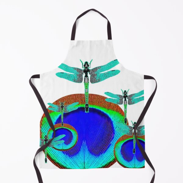 Item preview, ABSTRACT BLUE PEACOCK FEATHER EYES  & TURQUOISE DRAGONFLIES ART designed and sold by sharlesart.