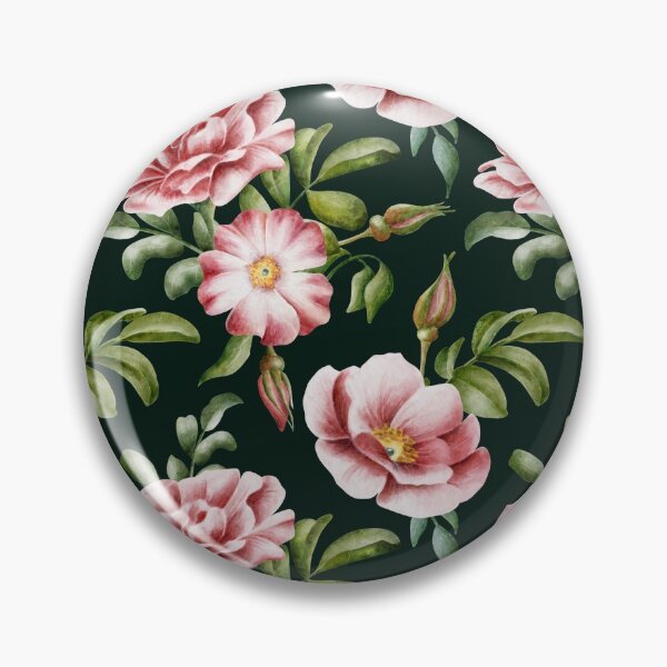 Item preview, Beautiful watercolor flower seamless pattern with pink rose hips and green leaves on the dark green background.  designed and sold by BananiLettering.