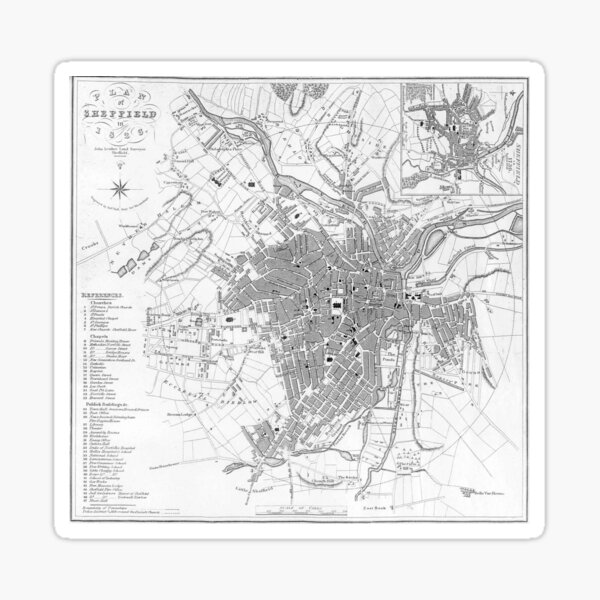 Item preview, Vintage Map of Sheffield England (1823) designed and sold by BravuraMedia.