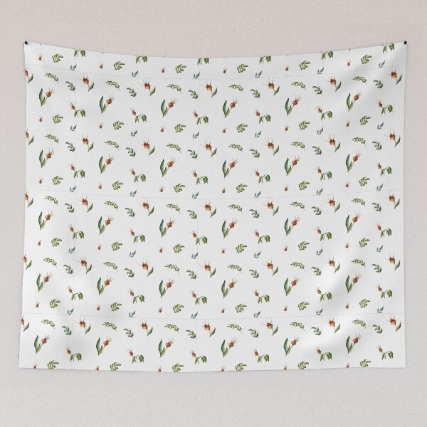 Item preview, Beautiful watercolor floral seamless pattern with brown rosehips, green leaves and dots on the white background.  designed and sold by BananiLettering.