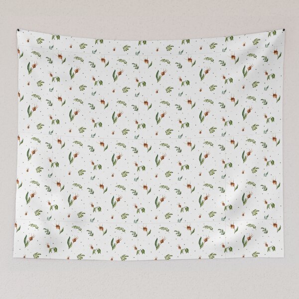 Item preview, Beautiful watercolor floral seamless pattern with brown rosehips, green leaves and dots on the white background.  designed and sold by BananiLettering.