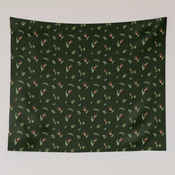 Item preview, Beautiful watercolor floral seamless pattern with brown rosehips, green leaves and dots on the dark green background.  designed and sold by BananiLettering.