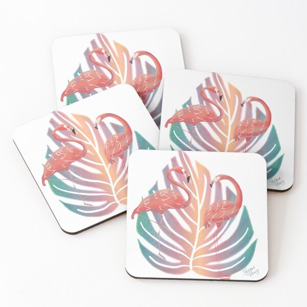Item preview, Flamingos on Pastel Rainbow Monstera Leaf designed and sold by Old Urban Farmhouse Design Studio.