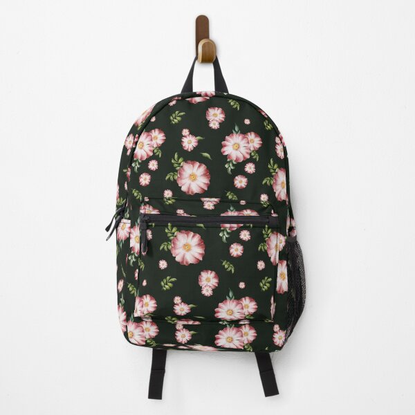 Item preview, Beautiful watercolor floral seamless pattern with pink rose hips and green leaves on the dark green background.  designed and sold by BananiLettering.