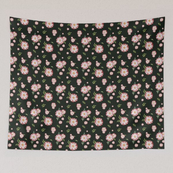 Item preview, Beautiful watercolor floral seamless pattern with pink rose hips and green leaves on the dark green background.  designed and sold by BananiLettering.