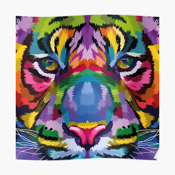 Colorful tiger face close up Poster