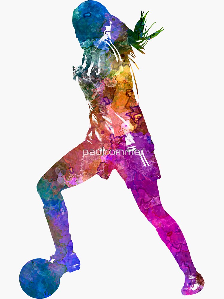 "Girl playing soccer football player silhouette" Sticker for Sale by