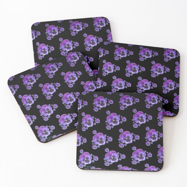 Item preview,  PURPLE SPRING PANSY FLOWER PATTERNS BLACK ART designed and sold by sharlesart.