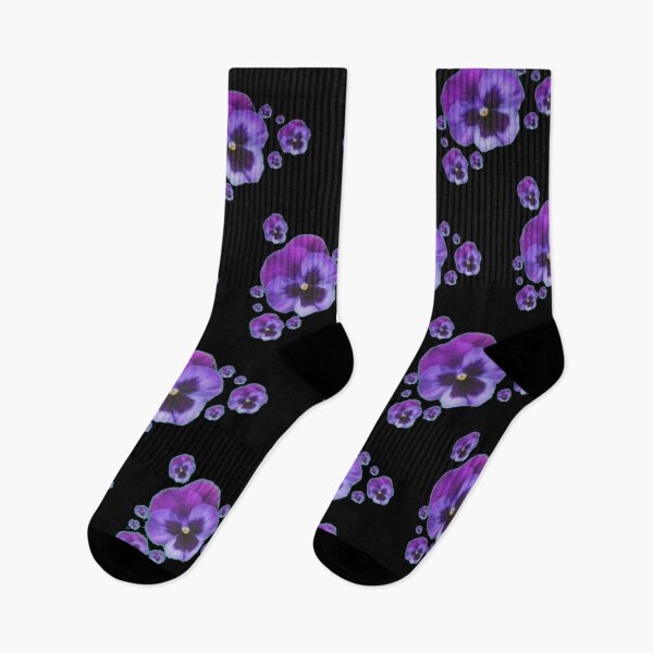 Item preview,  PURPLE SPRING PANSY FLOWER PATTERNS BLACK ART designed and sold by sharlesart.