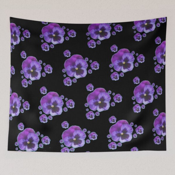 Item preview,  PURPLE SPRING PANSY FLOWER PATTERNS BLACK ART designed and sold by sharlesart.