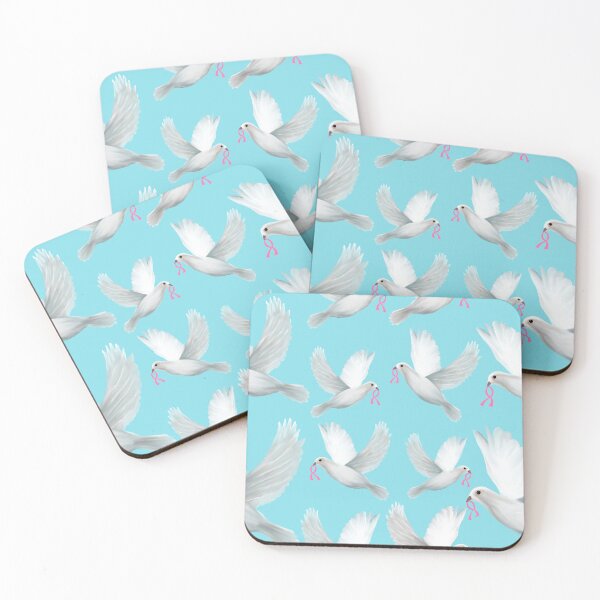 Item preview, Pink Ribbon Doves on Aqua designed and sold by QuirkyCraftz.