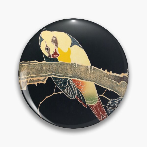 Item preview, Parrot on Rose Bush Vintage Bird Japanese Woodblock Print designed and sold by VintageArchive.